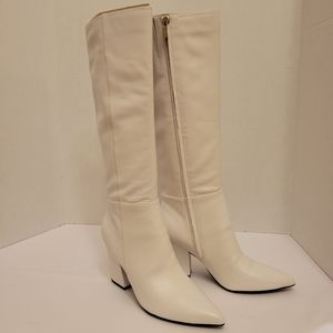 Nine west gabal white leather women's to the knee heeled boots size 9.5